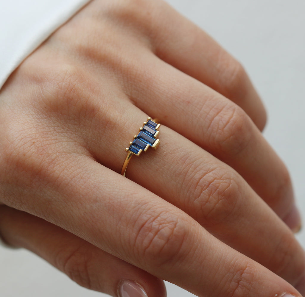 Artëmer Blue Sapphires Baguette Cut Ring