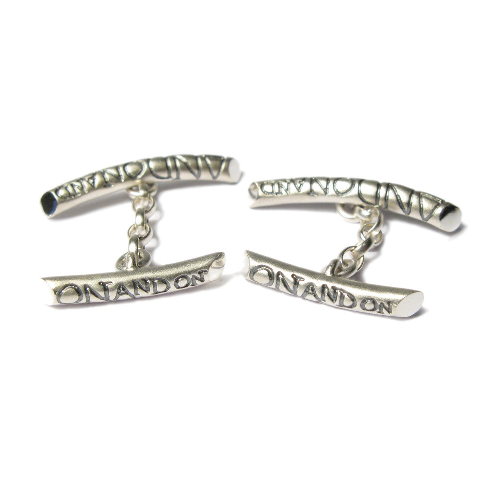 Diana Porter Jewellery etched on and on silver cufflinks