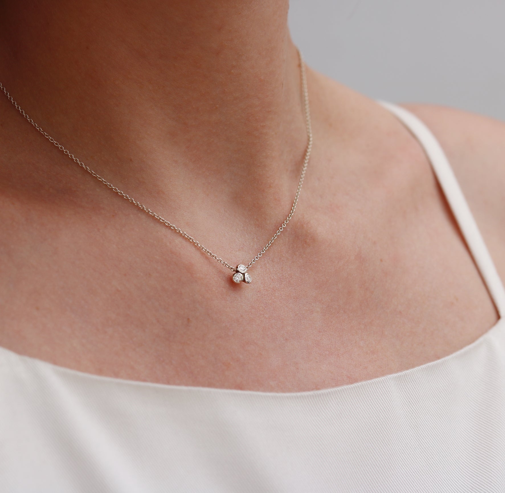 9ct Fairtrade White Gold and Three Diamond Necklace