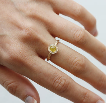 Textured Gold Ring with Yellow Rose Cut Diamond