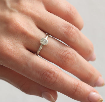 White Gold Textured Ring Set with Icy White Rose Cut Diamond