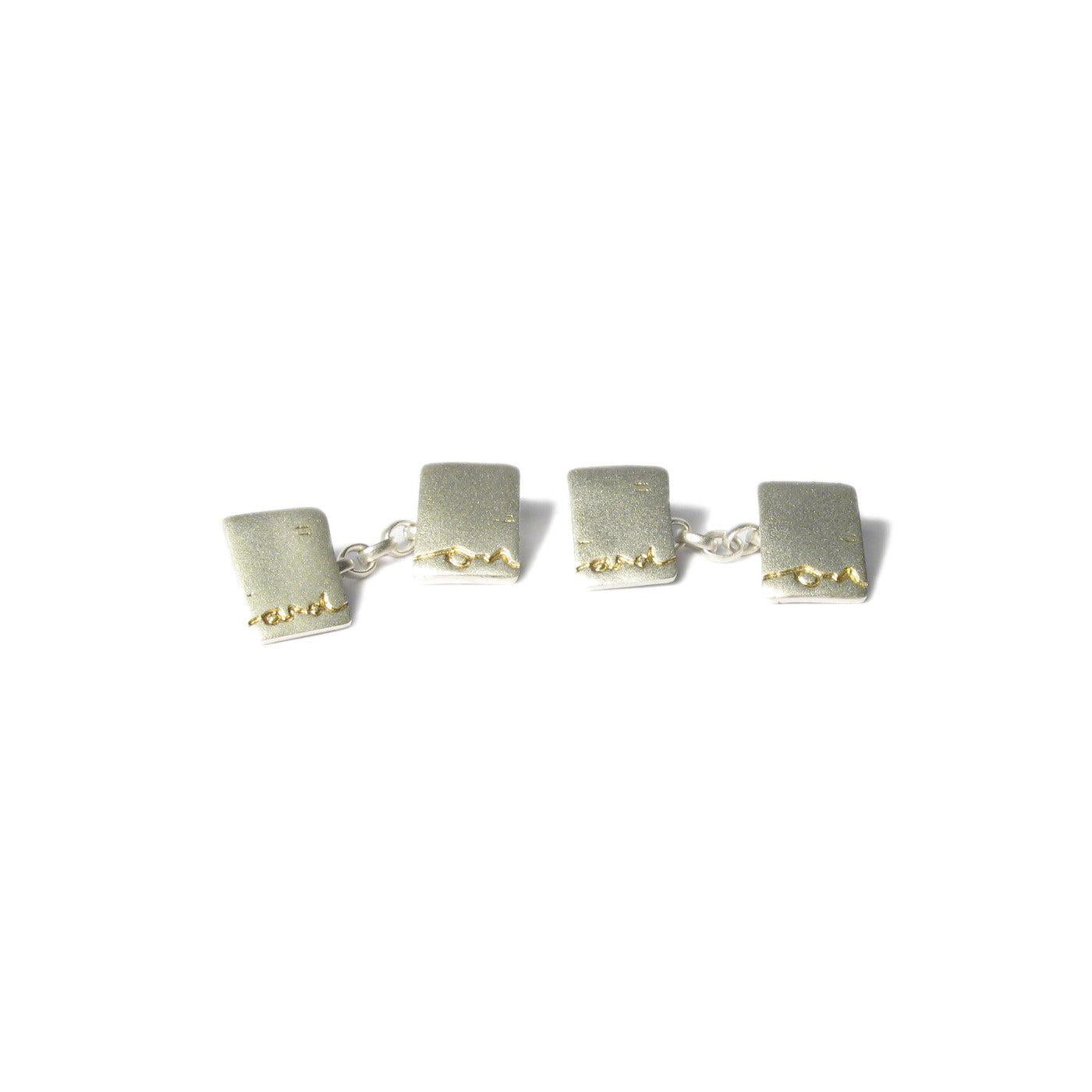 Diana Porter Jewellery contemporary etched silver gold cufflinks