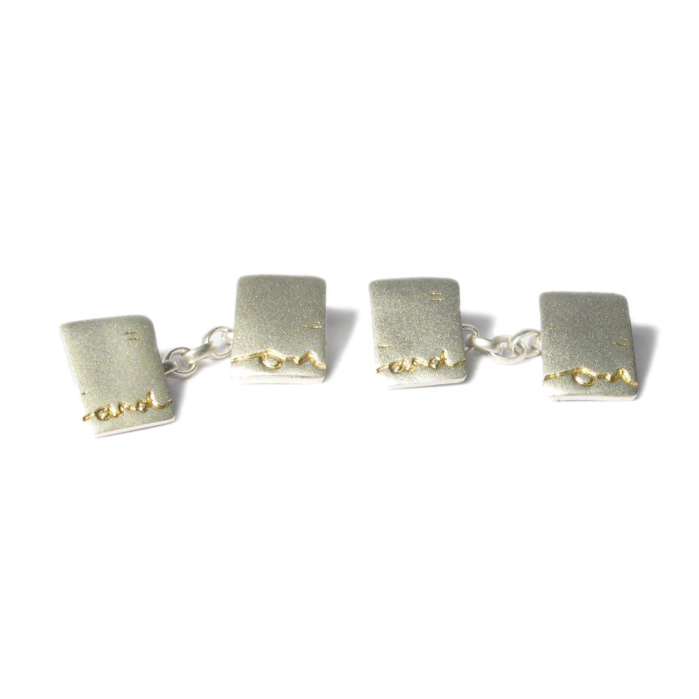Diana Porter Jewellery contemporary etched silver gold cufflinks