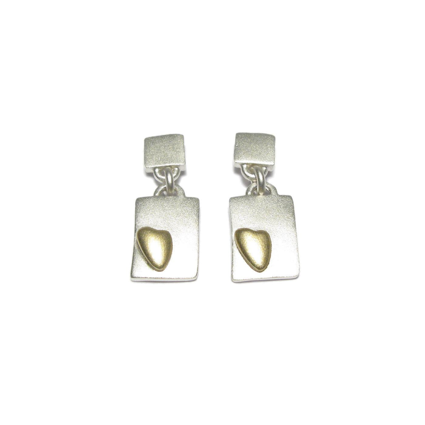 Diana Porter Jewellery contemporary silver and gold heart drop earrings