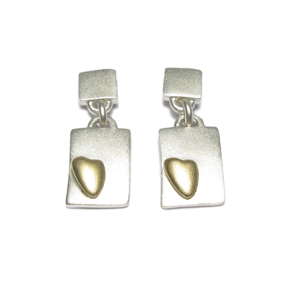 Diana Porter Jewellery contemporary silver and gold heart drop earrings