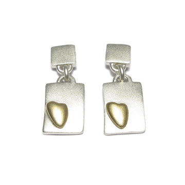 Diana Porter Jewellery contemporary silver and gold heart drop earrings