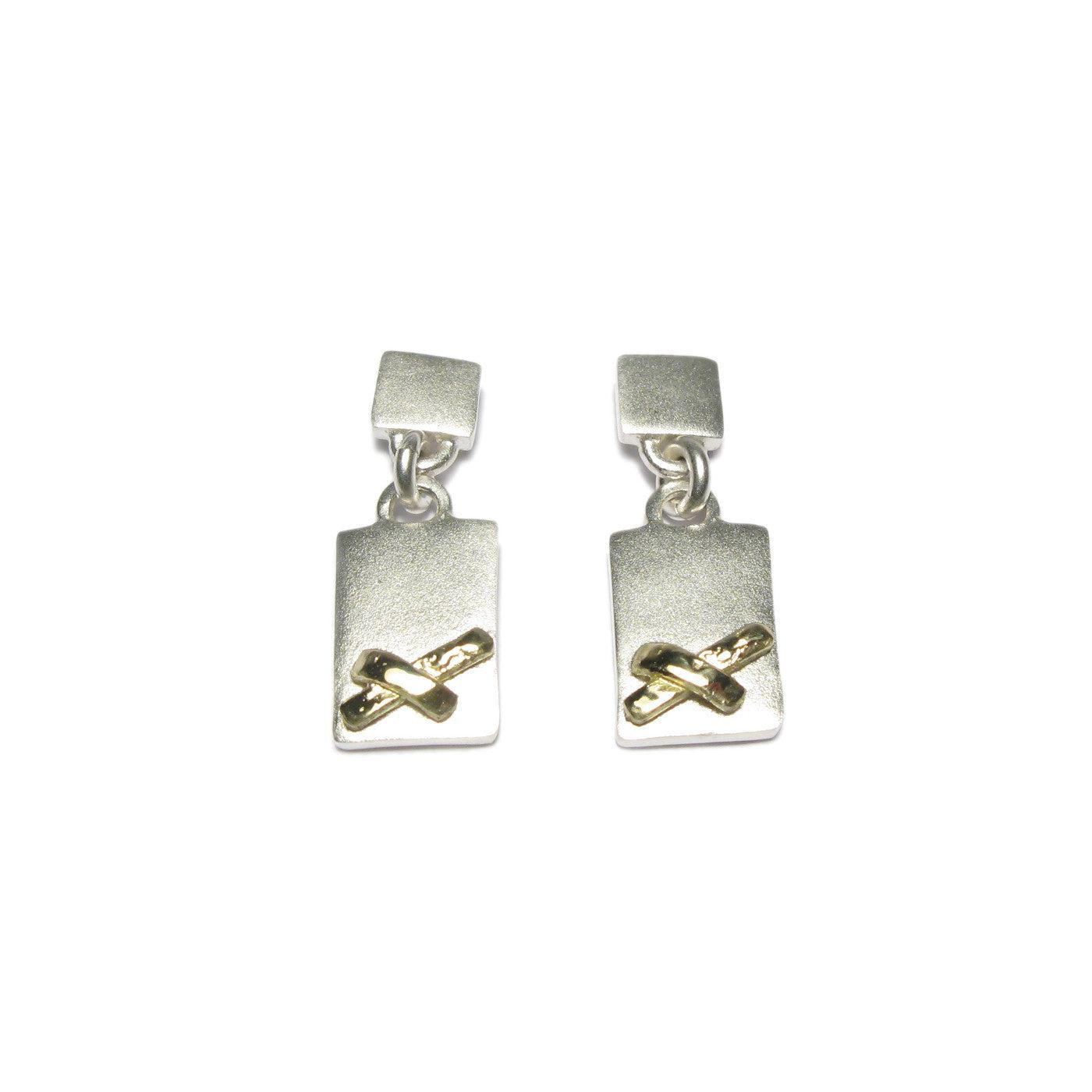Diana Porter Jewellery contemporary silver and gold kiss drop earrings