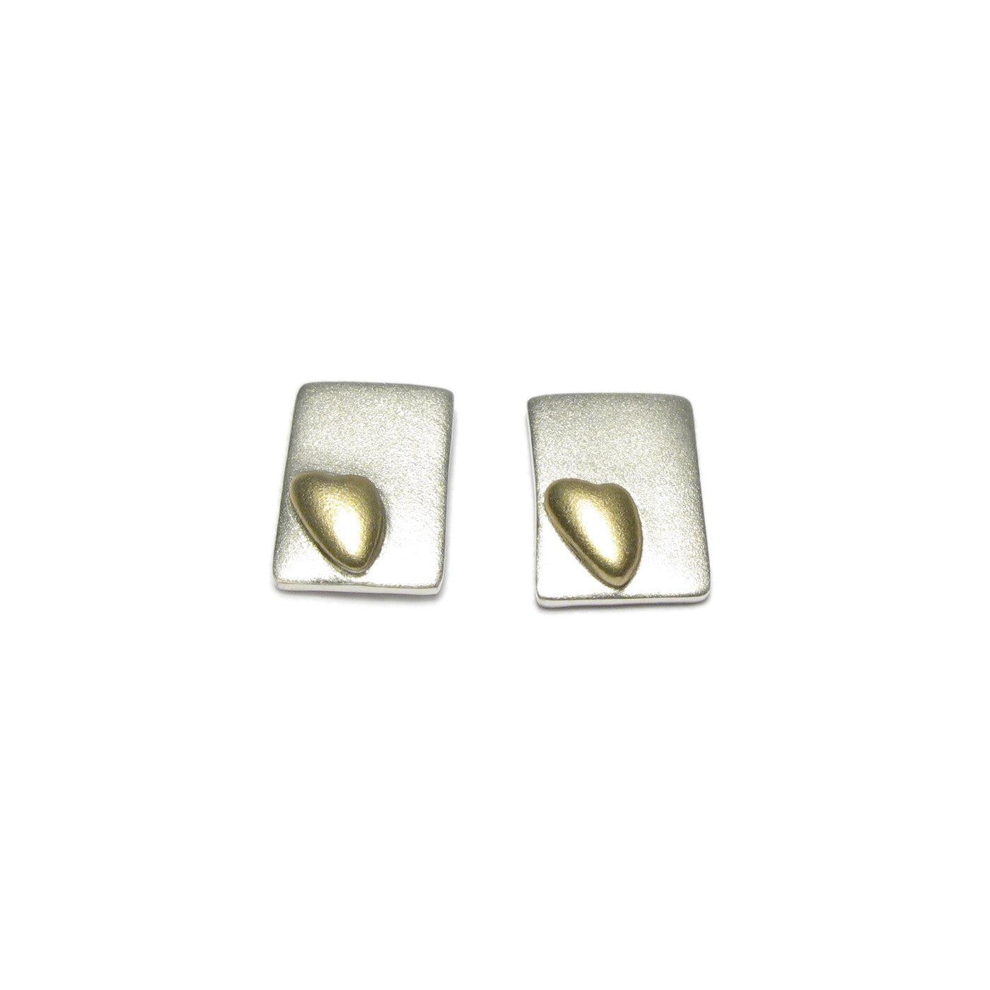 Diana Porter Jewellery contemporary silver and gold heart stud earrings