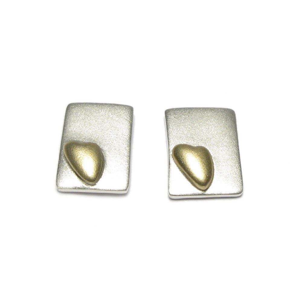Diana Porter Jewellery contemporary silver and gold heart stud earrings