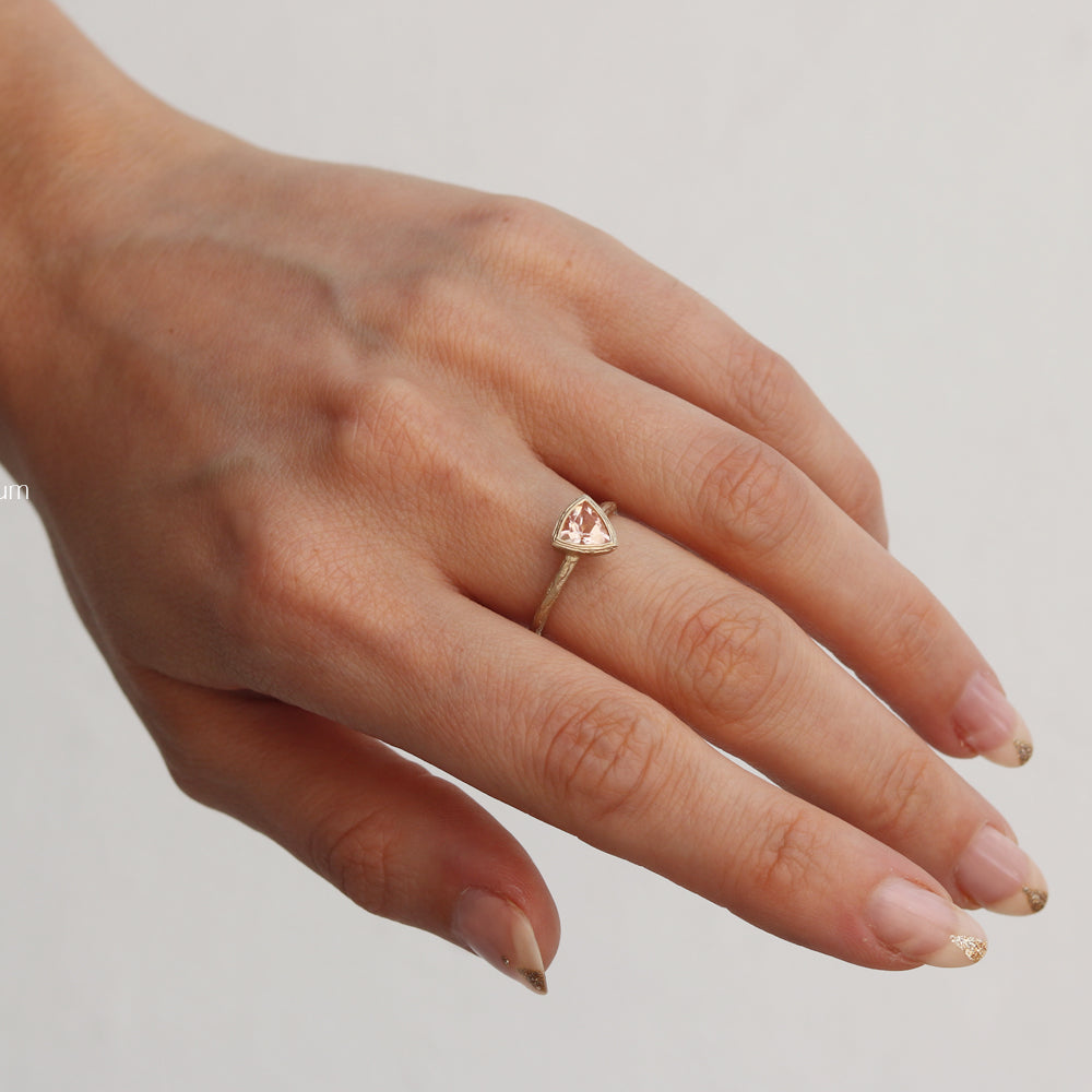 9ct Fairtrade Yellow Gold Ring with Trillion Cut Morganite