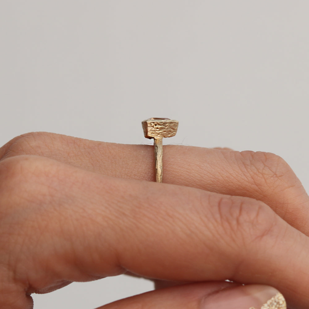 9ct Fairtrade Yellow Gold Ring with Trillion Cut Morganite