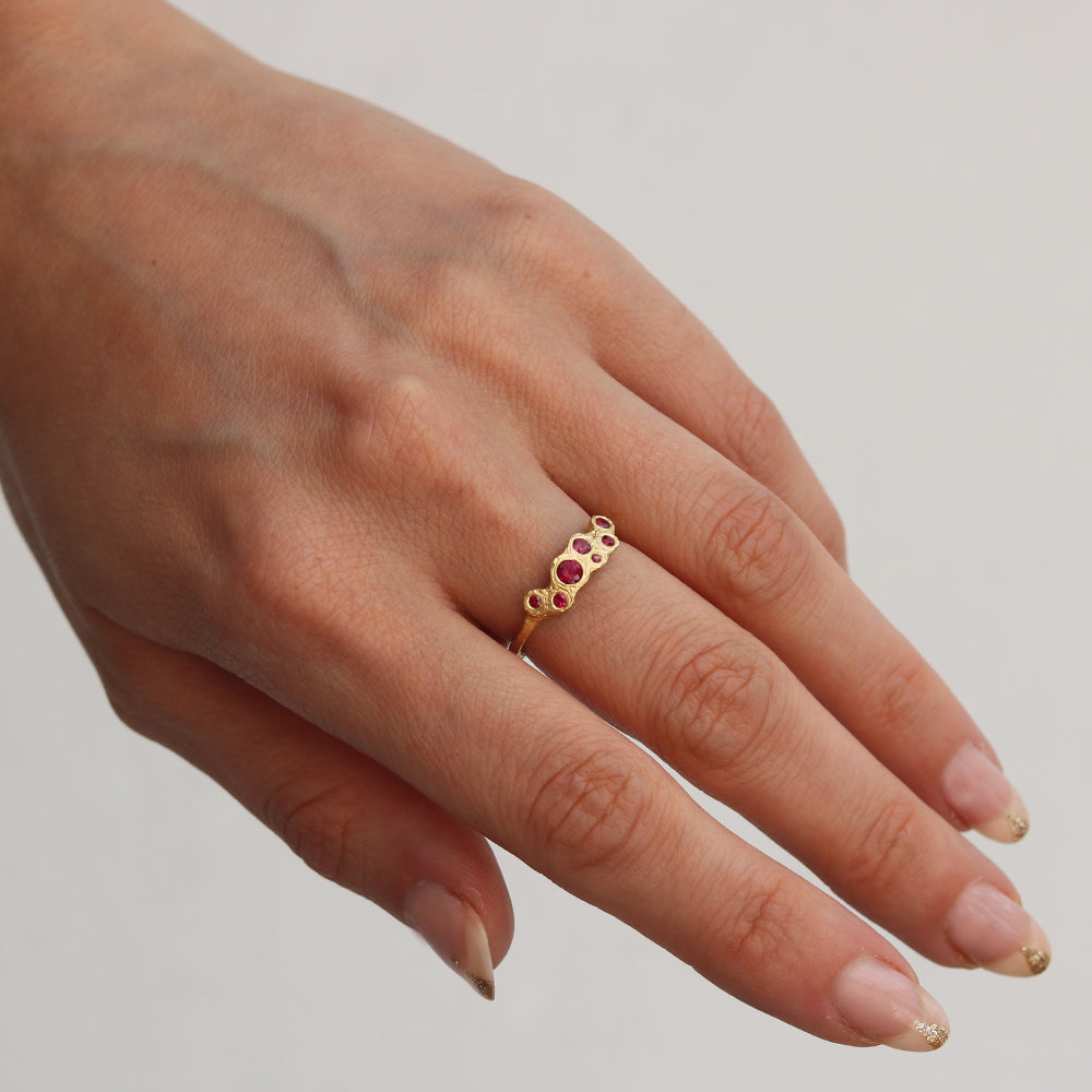 Etched Seven Ruby 18ct Fairtrade Yellow Gold Ring
