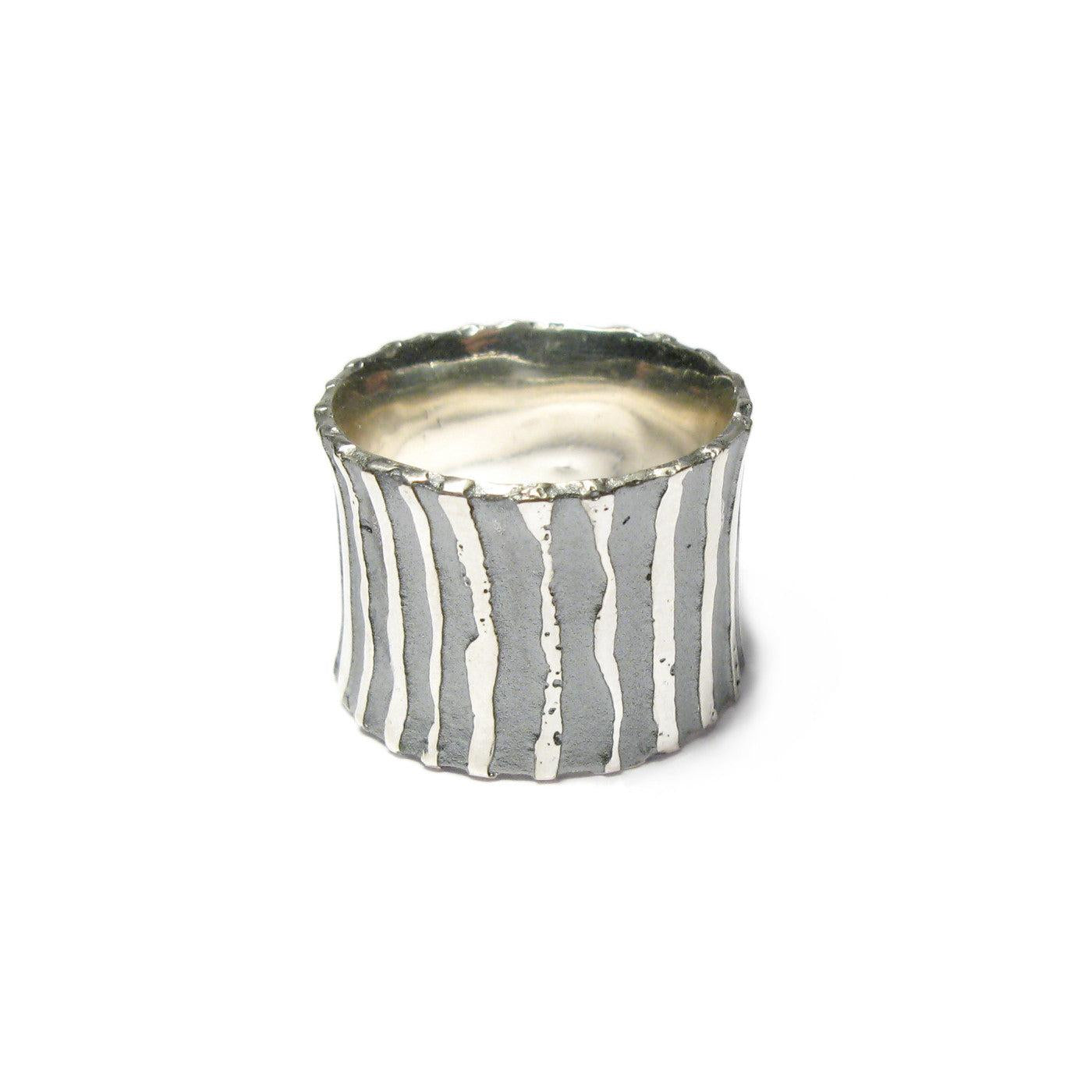 Diana Porter Jewellery contemporary etched oxidised silver wide ring
