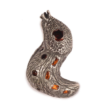 Amy Findlay Silver 'Olive' Slug Brooch with Cubic Zirconias