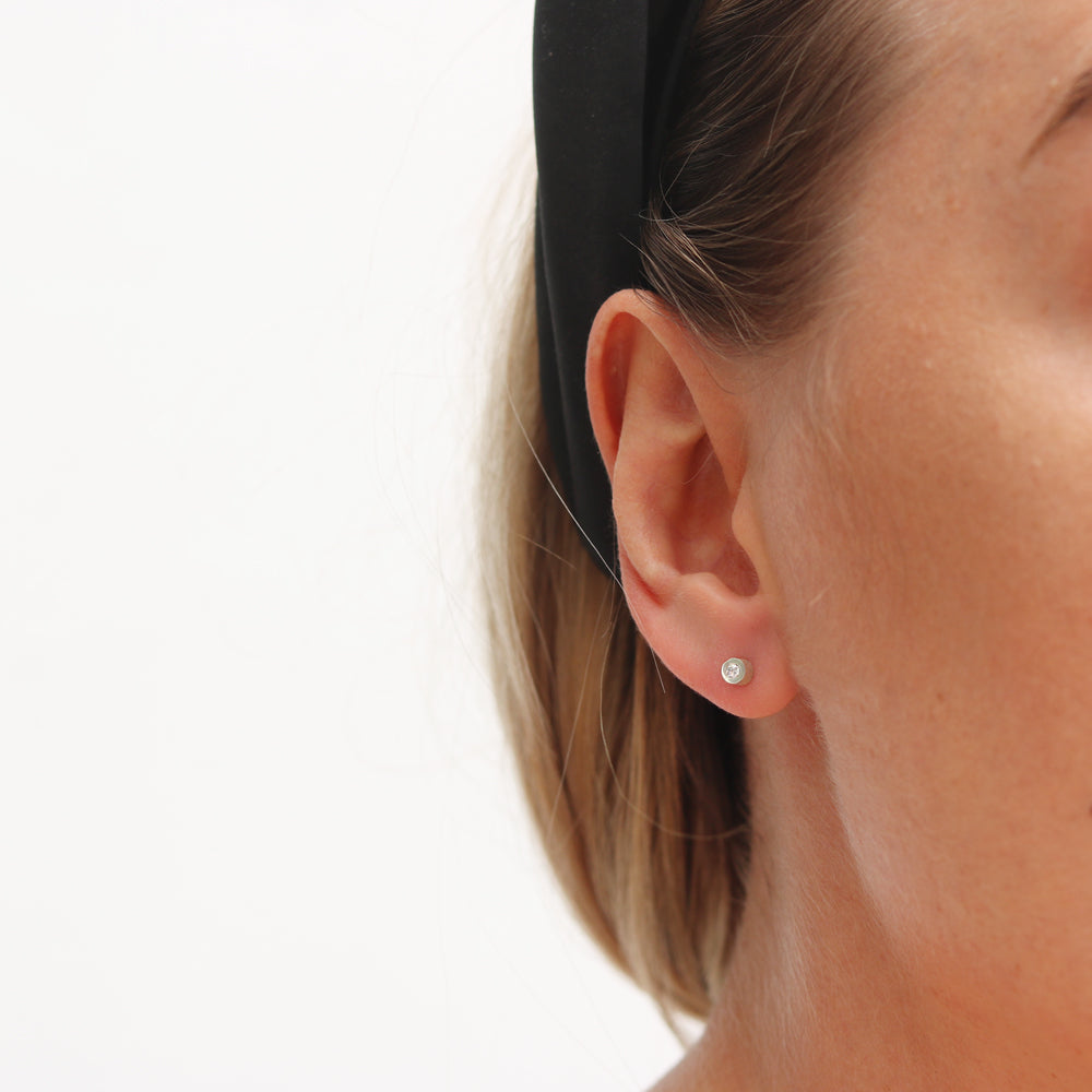 Silver Diamond Frosted Ear Studs