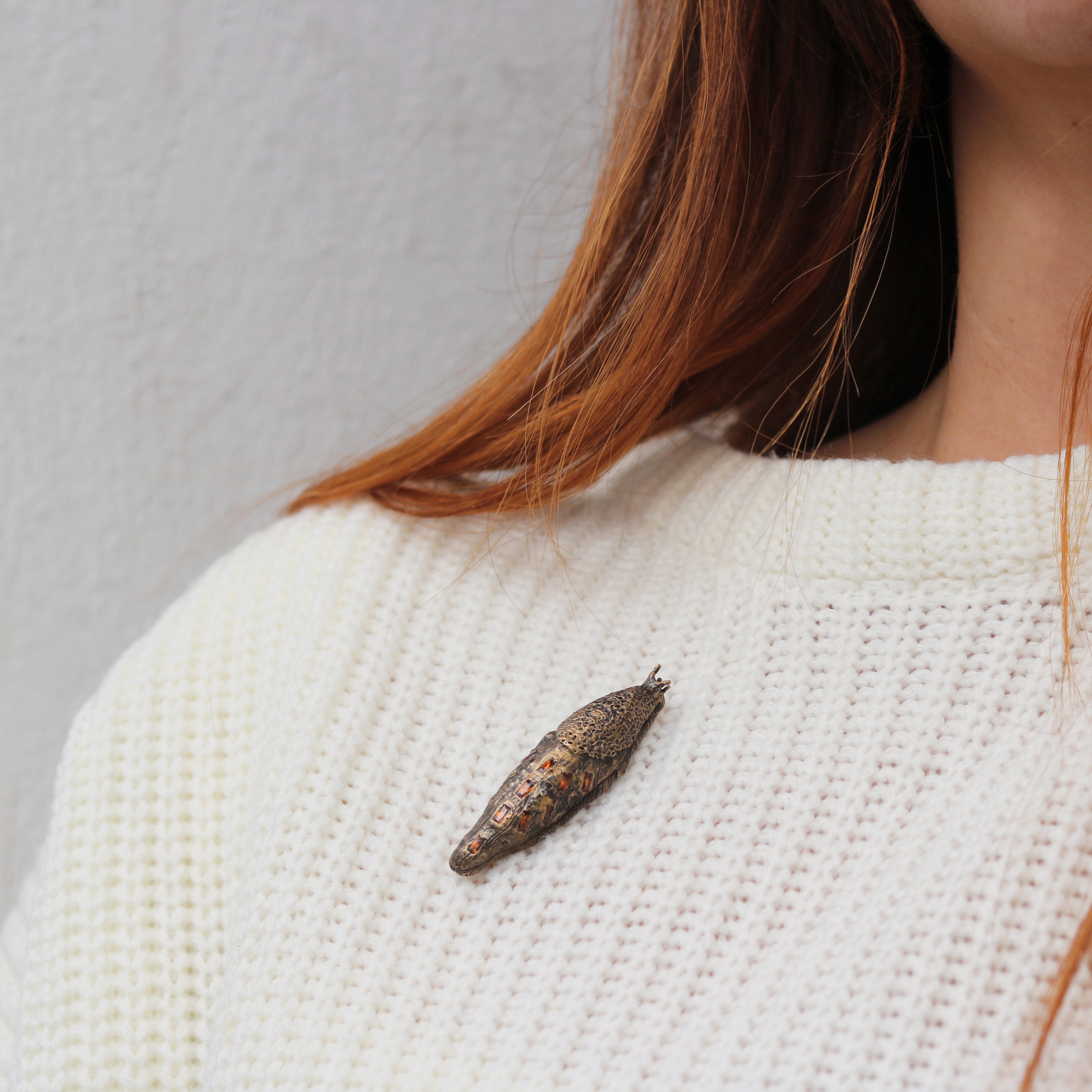 Amy Findlay Bronze 'Hilda' Slug Brooch with Cubic Zirconias