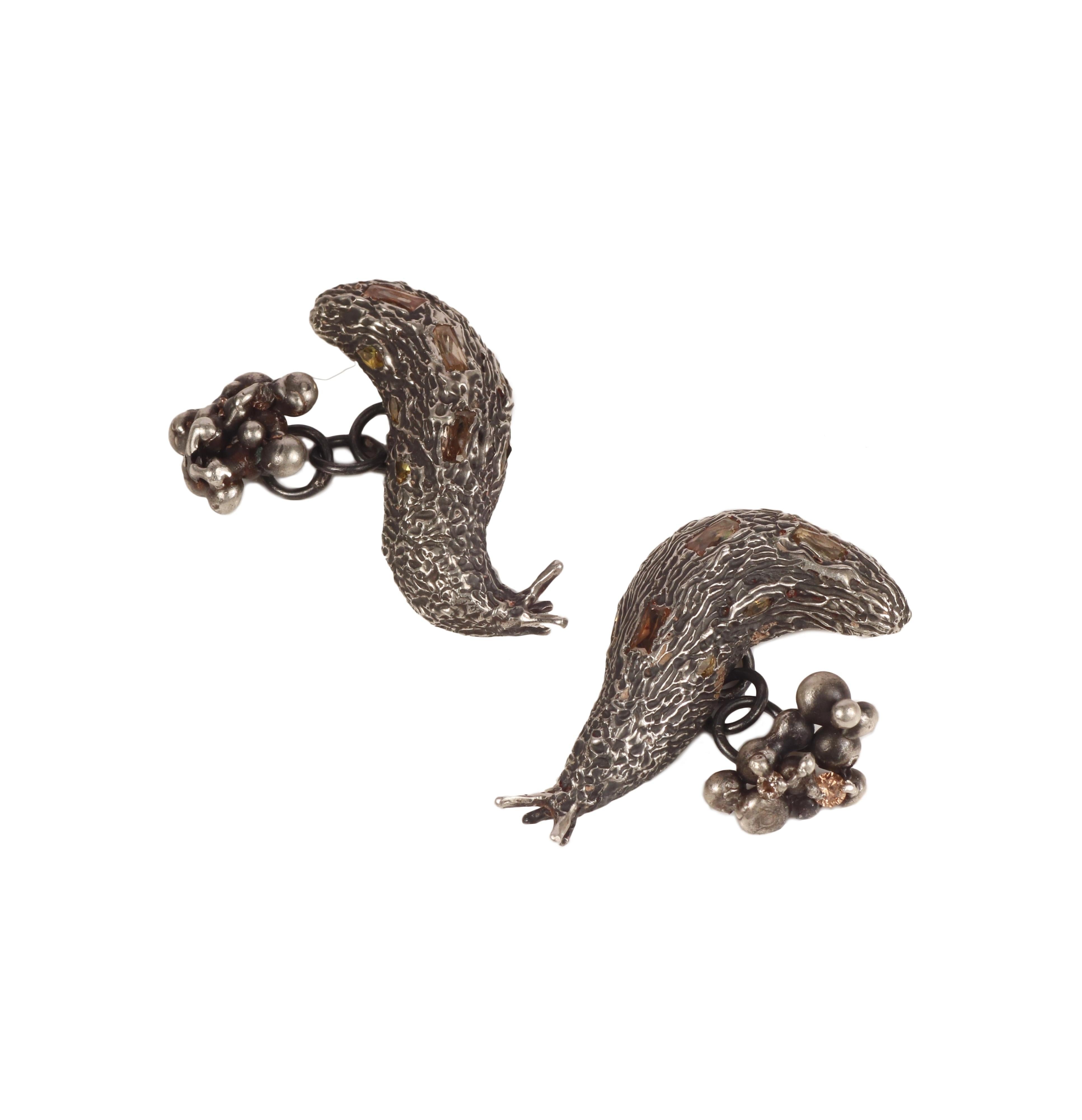 Amy Findlay Oxidised Silver Slug & Eggs Cufflinks with Cubic Zirconias
