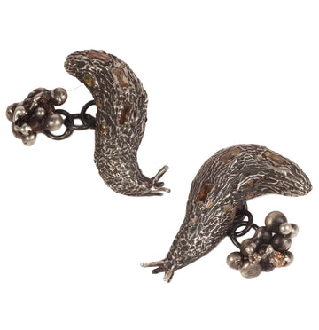 Amy Findlay Oxidised Silver Slug & Eggs Cufflinks with Cubic Zirconias