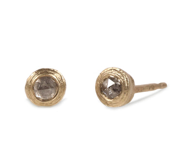 9ct Fairtrade Textured Yellow Gold Ear Studs with Grey Rose Cut Diamonds