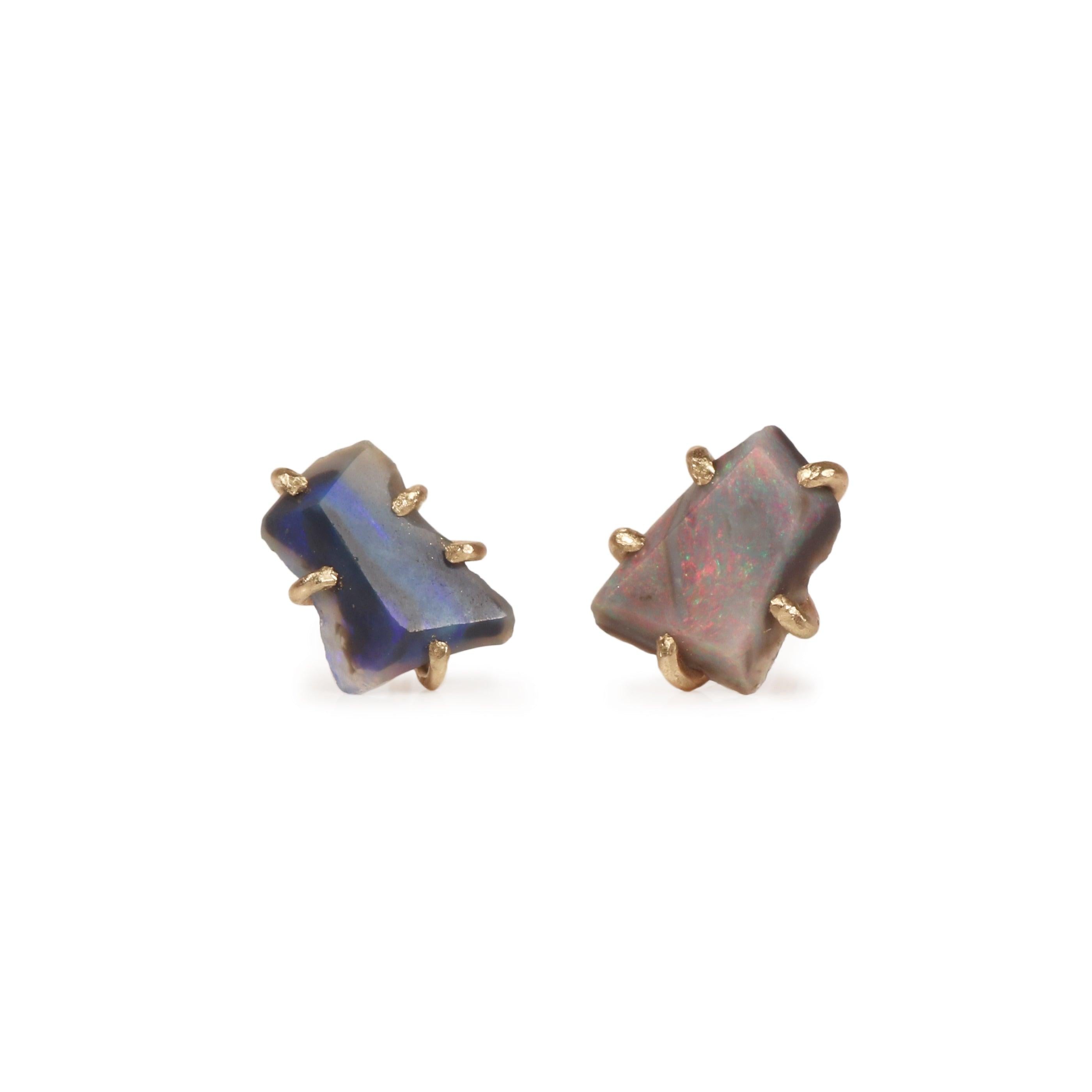 Variance Objects Australian Opal 14k Yellow Gold Ear Studs