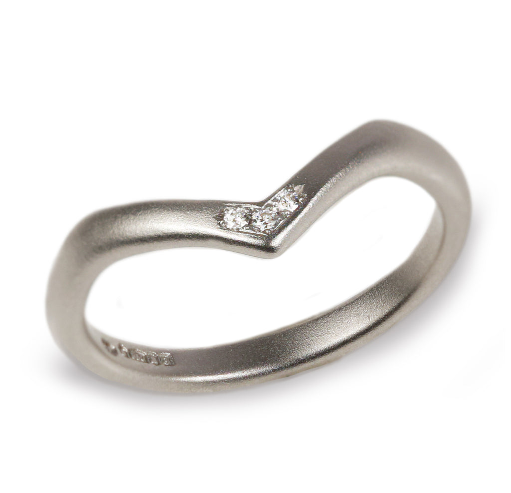 Platinum Wish Bone Ring with Diamonds