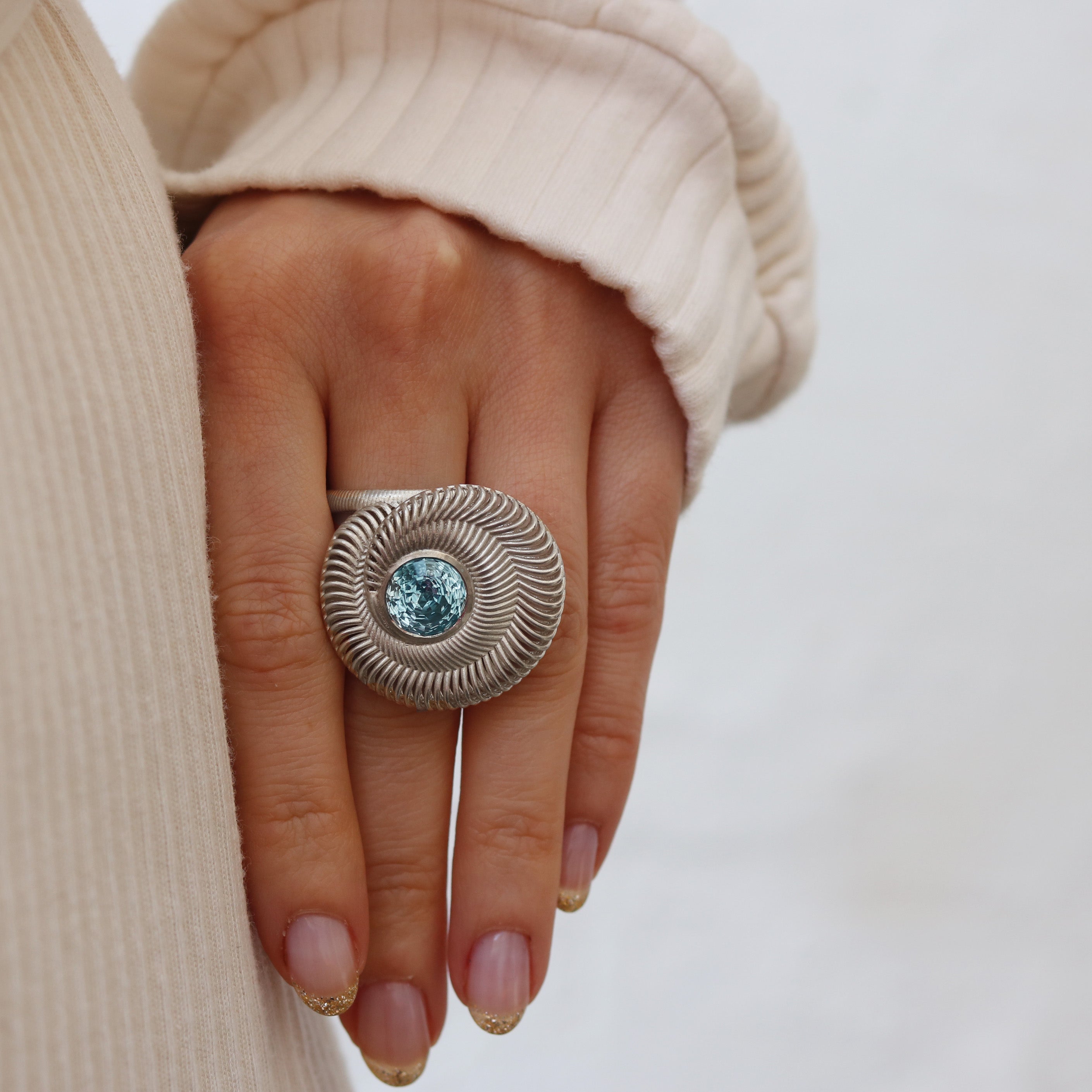 Lynne Maclachlan Topaz and Silver Ripple Ring