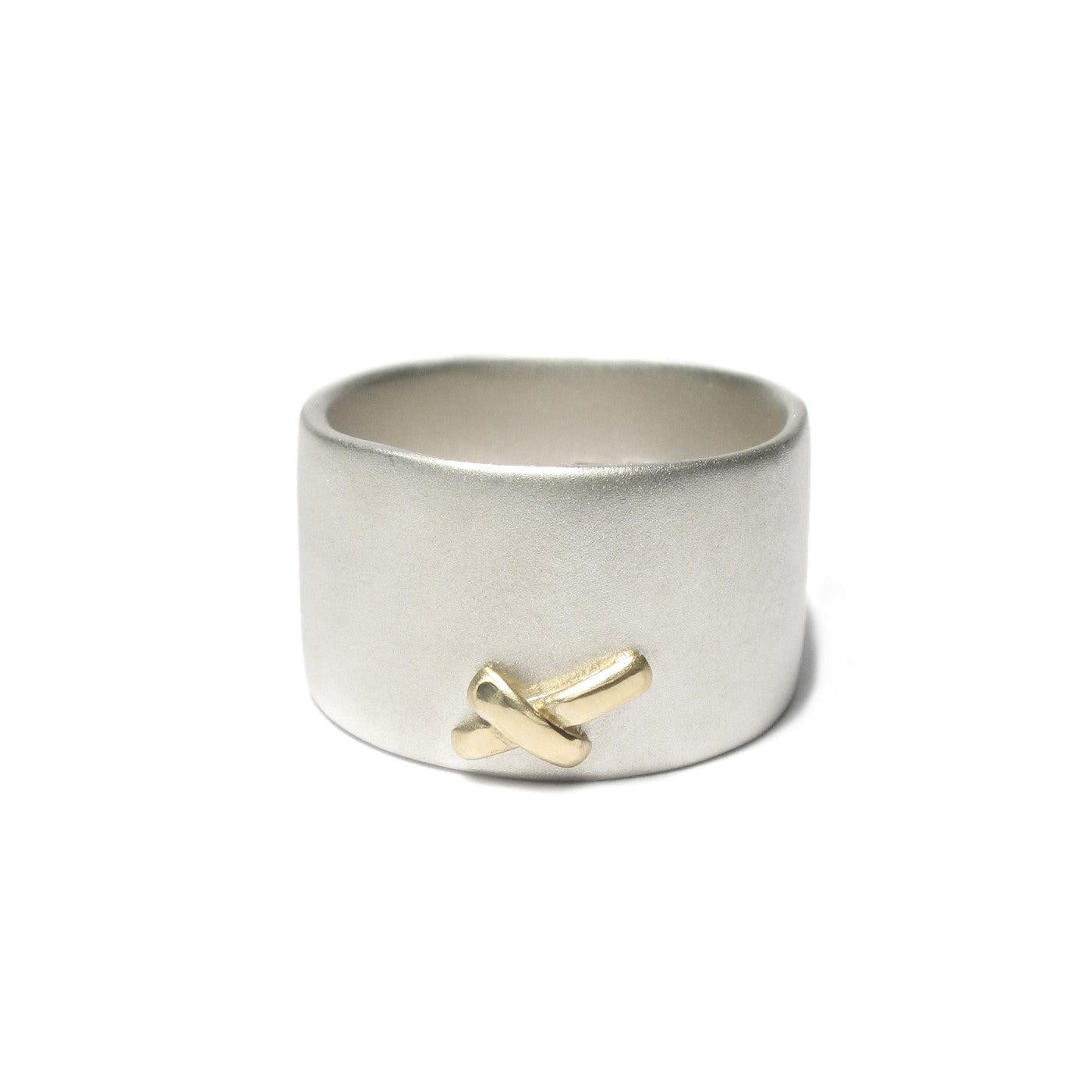 Diana Porter Jewellery contemporary wide silver and gold kiss ring